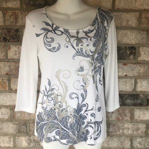 KAREN SCOTT BRIGHT WHITE GRAY MEDLEY PULL OVER